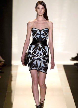 Herve Leger Black And Blue Geometric Strapless Dress